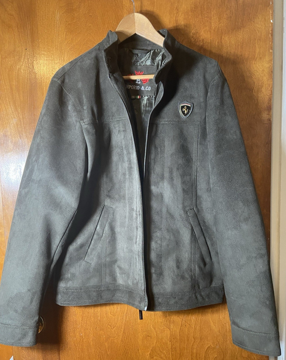 Emporio & Co. Green Suede Jacket Men's Large Made in Italy Ferrari Logo PreOwned